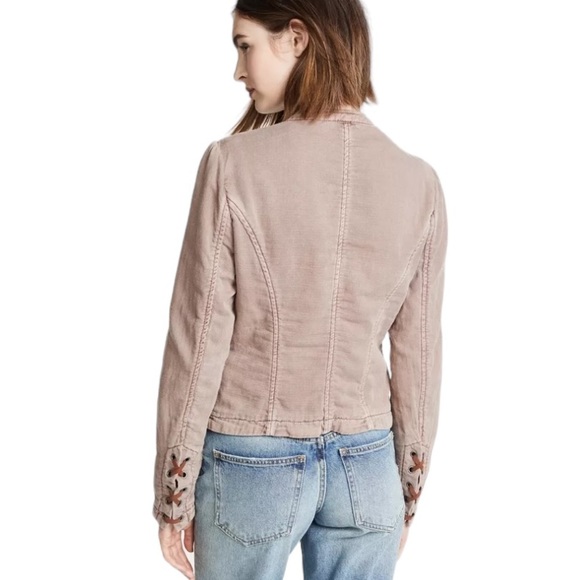 Free People Jagger Lace Up Sleeve Cotton Military Blazer Jacket - M - Picture 3 of 15